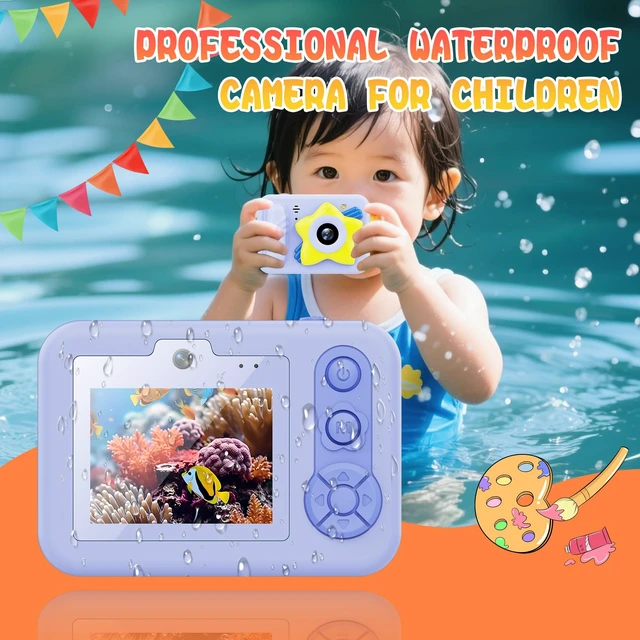 Alt view image 2 of 7 - Waterproof Kids' Camera Cute - 48MP, 1080P Video, with 32GB SD Card Strap Stand, Fun Stickers & Frames, Ideal Compact Travel Swimming Snorkeling for 3-12 Years Old Girl Boy Child, Blue