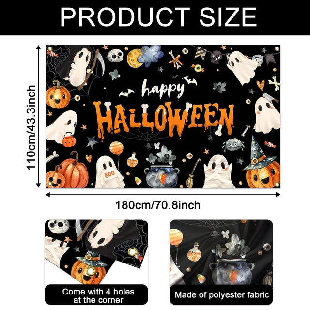Alt view image 6 of 7 - Happy Halloween Banner - Halloween Party Decorations for Kids, Cute Spooky Ghost Birthday Party Decorations Photo Studio Props Supplies 6x3.6ft