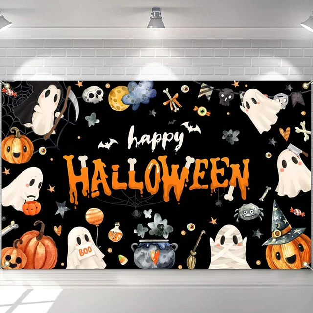 Alt view image 5 of 7 - Happy Halloween Banner - Halloween Party Decorations for Kids, Cute Spooky Ghost Birthday Party Decorations Photo Studio Props Supplies 6x3.6ft