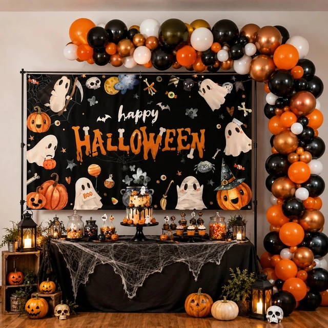 Alt view image 2 of 7 - Happy Halloween Banner - Halloween Party Decorations for Kids, Cute Spooky Ghost Birthday Party Decorations Photo Studio Props Supplies 6x3.6ft