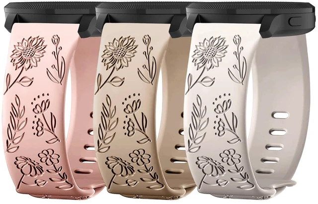 Main image of 3 Pack 22mm Flower Pattern Bands Compatible with Garmin Venu 4 45mm/Venu 3/Venu 2/Vivoactive 4/Forerunner 745/265/255/255 Music, Soft Silicone Floral Engraved Sport Strap for Women Men