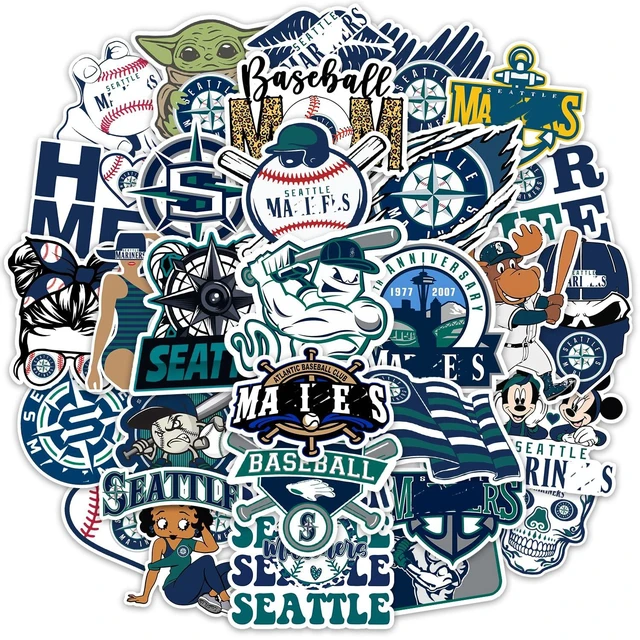 Main image of 110pcs Seattle Baseball Stickers Pack - Waterproof Vinyl Decals for Laptop, Water Bottle, Car, Skateboard, Helmet, Scrapbook, Wall - Classic Cool Sports Stickers for Kids, Teens, Adults & Fans