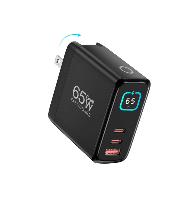 Main image of 65W USB C Charger Block,3-Port GaN III Fast Charging Block with Foldable Plug with Screen, Portable Fast Power Adapter for Mac Book Pro/Air,iPhone 17/16/15/14 Series,iPad,Galaxy,AirPods(1Pack)