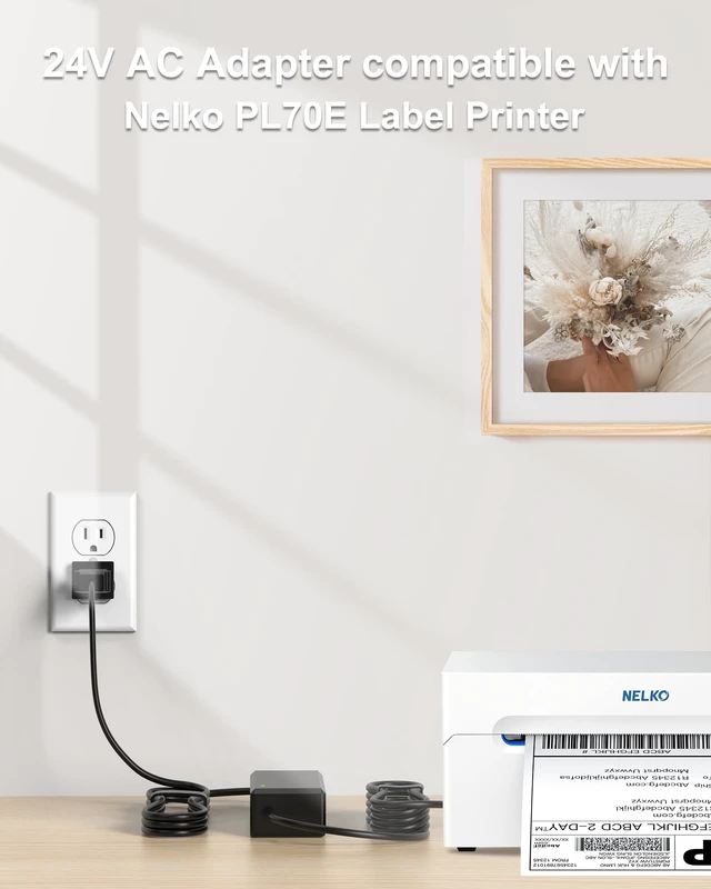 Alt view image 2 of 6 - 24V Power Cord for Nelko PL70E Thermal Shipping Label Printer | ETL Listed Power Adapter for Nelko Wireless 4x6 Shipping Label Printer