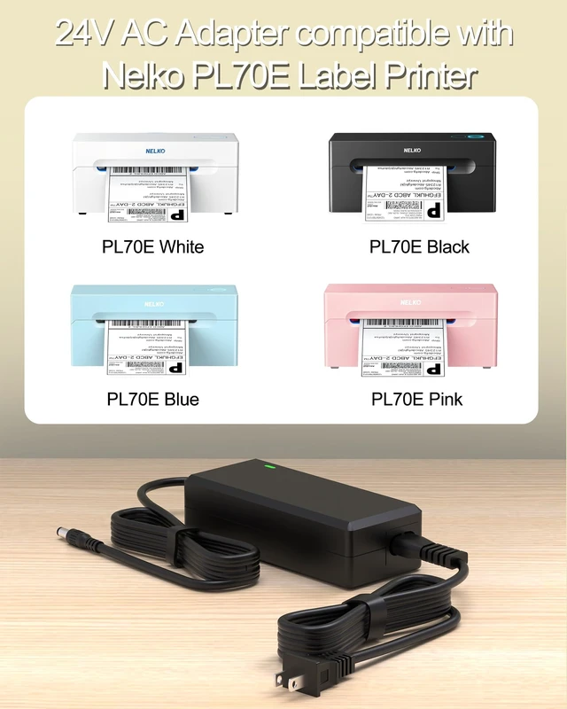 Alt view image 3 of 6 - 24V Power Cord for Nelko PL70E Thermal Shipping Label Printer | ETL Listed Power Adapter for Nelko Wireless 4x6 Shipping Label Printer