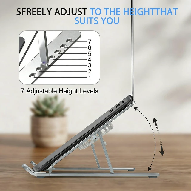 Alt view image 5 of 6 - Laptop Cooling Stand with Dual RGB Fans, 7-Level Adjustable Height, Aluminum Ergonomic Laptop Cooler for 11-17'' Notebook (Silver)