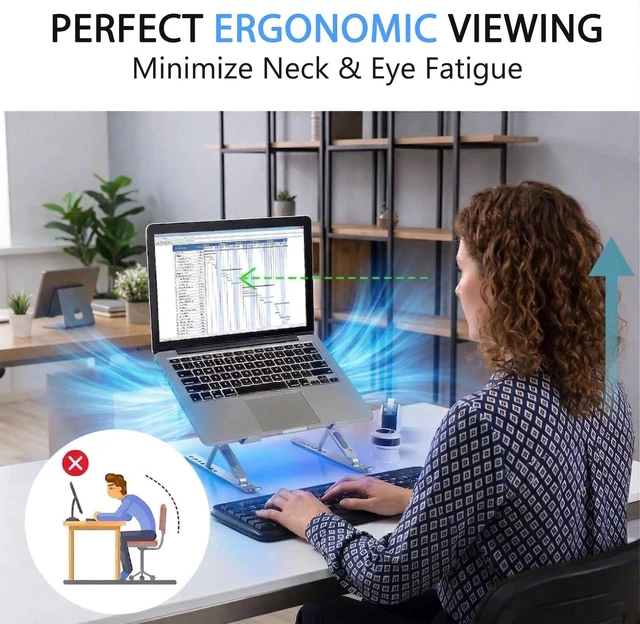 Alt view image 3 of 6 - Laptop Cooling Stand with Dual RGB Fans, 7-Level Adjustable Height, Aluminum Ergonomic Laptop Cooler for 11-17'' Notebook (Silver)