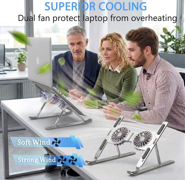 Alt view image 2 of 6 - Laptop Cooling Stand with Dual RGB Fans, 7-Level Adjustable Height, Aluminum Ergonomic Laptop Cooler for 11-17'' Notebook (Silver)
