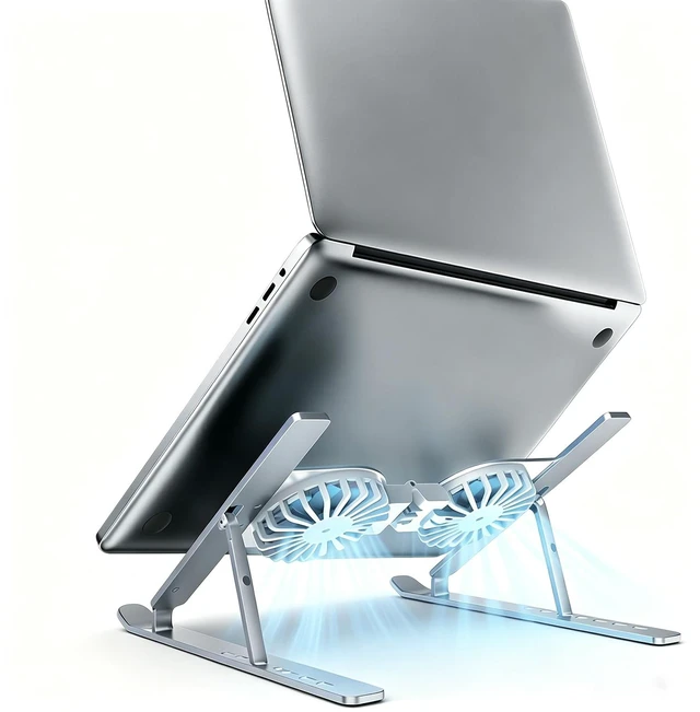 Main image of Laptop Cooling Stand with Dual RGB Fans, 7-Level Adjustable Height, Aluminum Ergonomic Laptop Cooler for 11-17'' Notebook (Silver)