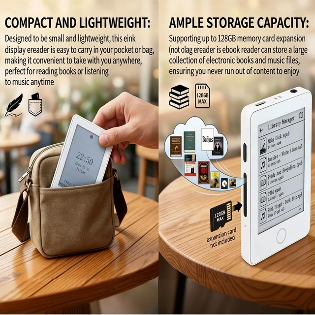 Alt view image 2 of 6 - Mini Ereader, Small Ink Ebook Reader with 2.7 Inch Touchscreen, Portable Electronic Book Reader BT MP3 Player for Book Reading, Music Playback, Long Battery Life