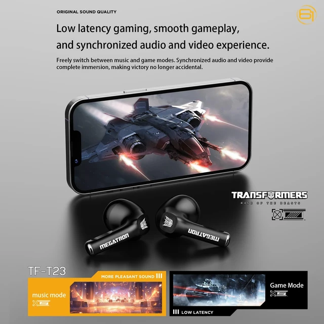 Alt view image 5 of 7 - T23 Wireless Bluetooth Earbuds - Premium Zinc Alloy Case RGB Breathing Lights, Gaming Mode, 13mm Loudspeaker, Deep Bass Sound, Long Battery Life, Type-C Fast Charge (Megatron Black)