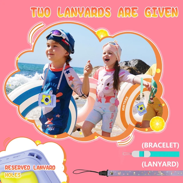 Alt view image 7 of 7 - Waterproof Kids' Camera Cute - 48MP, 1080P Video, with 32GB SD Card Strap Stand, Fun Stickers & Frames, Ideal Compact Travel Swimming Snorkeling for 3-12 Years Old Girl Boy Child, Blue
