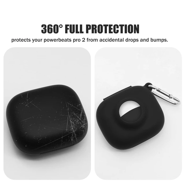 Alt view image 6 of 7 - Compatible for Beats Powerbeats Pro 2 Air Tag Case,2 in 1 Silicone Protective Skin Sleeve with Airtag Holder,Find Your Headphone Cover with Carabiner,Black