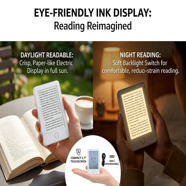 Alt view image 4 of 6 - Mini Ereader, Small Ink Ebook Reader with 2.7 Inch Touchscreen, Portable Electronic Book Reader BT MP3 Player for Book Reading, Music Playback, Long Battery Life