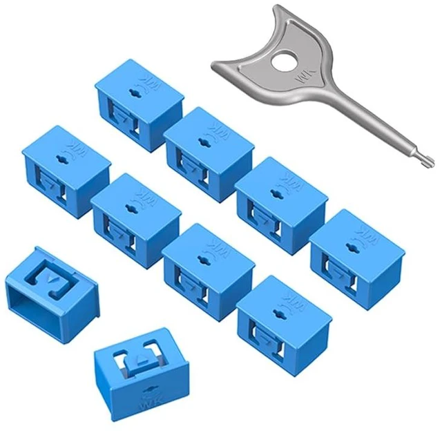 Main image of 10Pcs SFP Port Lock with 1Keys,Switch Port Lock/Fiber Port Security Plug,SFP Dust Cap to Prevent Unauthorized Access,Suitable for Data Centers, Server Room,Desktops,Laptops,etc. (Blue)