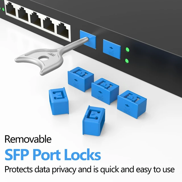 Alt view image 2 of 6 - 10Pcs SFP Port Lock with 1Keys,Switch Port Lock/Fiber Port Security Plug,SFP Dust Cap to Prevent Unauthorized Access,Suitable for Data Centers, Server Room,Desktops,Laptops,etc. (Blue)