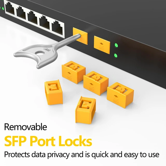 Alt view image 2 of 6 - 10Pcs SFP Port Lock with 1Keys,Switch Port Lock/Fiber Port Security Plug,SFP Dust Cap to Prevent Unauthorized Access,Suitable for Data Centers, Server Room,Desktops,Laptops,etc. (Yellow)
