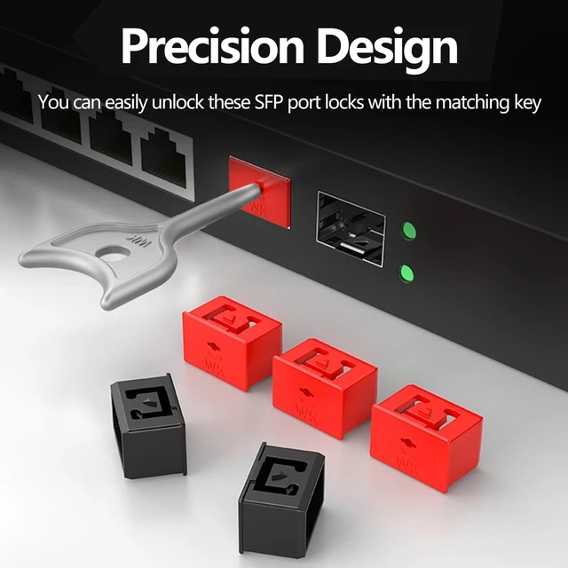 Alt view image 3 of 6 - 10Pcs SFP Port Lock with 1Keys,Switch Port Lock/Fiber Port Security Plug,SFP Dust Cap to Prevent Unauthorized Access,Suitable for Data Centers, Server Room,Desktops,Laptops,etc. (Yellow)