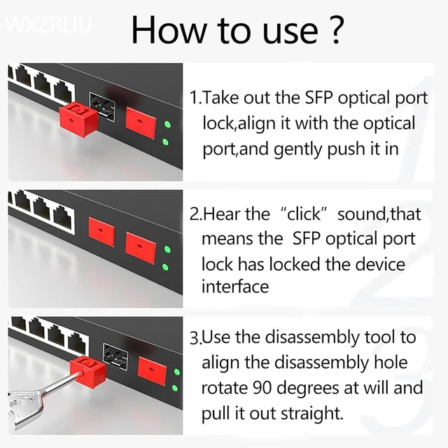 Alt view image 6 of 6 - 10Pcs SFP Port Lock with 1Keys,Switch Port Lock/Fiber Port Security Plug,SFP Dust Cap to Prevent Unauthorized Access,Suitable for Data Centers, Server Room,Desktops,Laptops,etc. (Yellow)
