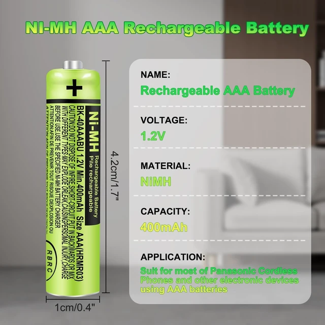 Alt view image 2 of 7 - 12-Pack 1.2V AAA 400mAh Ni-MH BK-40AAABU Triple A Rechargeable Batteries | Great replacement power for Panasonic cordless phones, landlines & remotes. Reusable up to 2500 times
