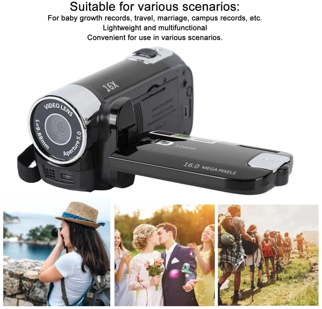 Alt view image 3 of 7 - Handheld Video Camcorder, 4K 48MP Mini DV Camcorder with 2.7 Inch TFT Rotatable Screen, 16x Digital Zoom Vlogging Camera Recorder with Fill Light, USB Cable (Black)