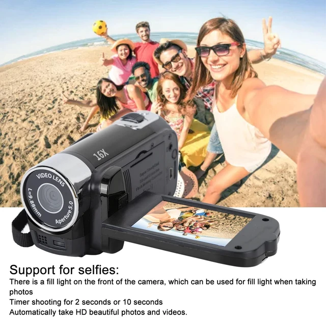 Alt view image 2 of 7 - Handheld Video Camcorder, 4K 48MP Mini DV Camcorder with 2.7 Inch TFT Rotatable Screen, 16x Digital Zoom Vlogging Camera Recorder with Fill Light, USB Cable (Black)