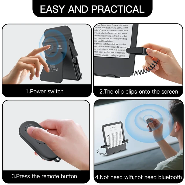 Alt view image 2 of 6 - Remote Control Page Turner and Stand for Kindle Paperwhite Oasis eReaders,Clicker Page Turner Forward and Backward,Kindle Accessories for iPhone,iPad,Tablets Reading,Camera Video Record &Selfie
