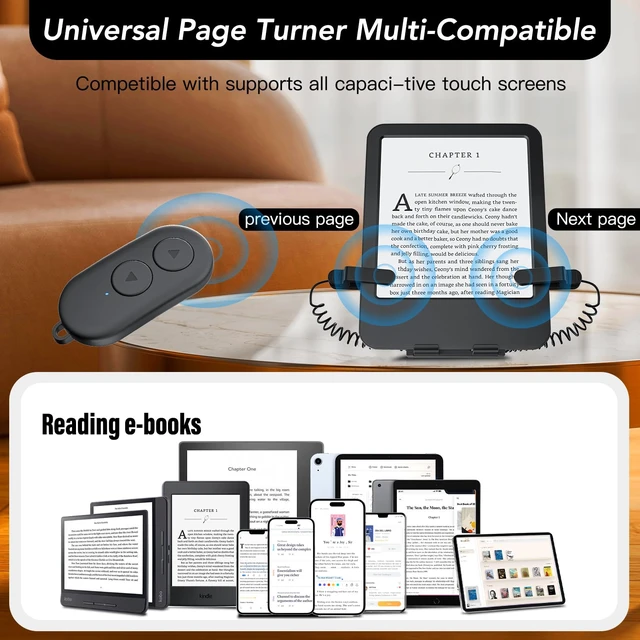 Alt view image 4 of 6 - Remote Control Page Turner and Stand for Kindle Paperwhite Oasis eReaders,Clicker Page Turner Forward and Backward,Kindle Accessories for iPhone,iPad,Tablets Reading,Camera Video Record &Selfie