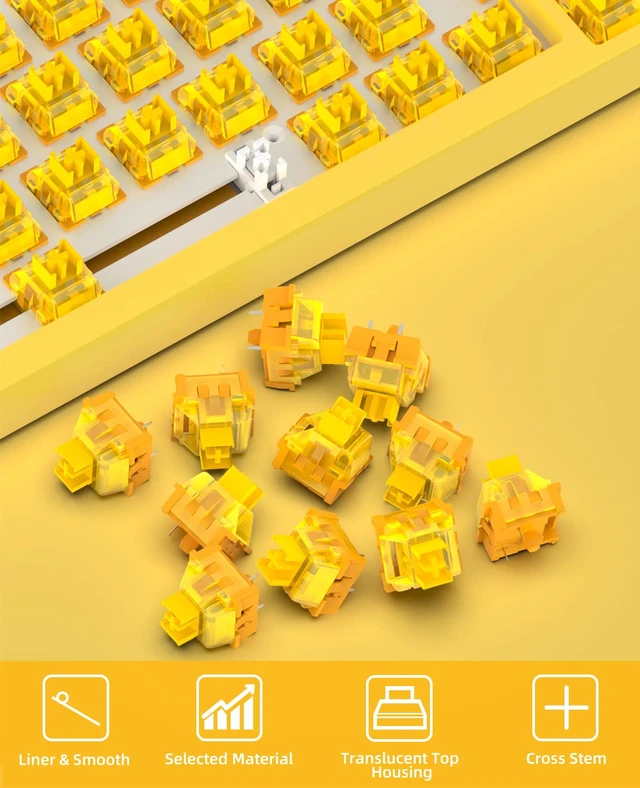 Alt view image 4 of 7 - x Banana Yellow Switches for Mechanical Keyboard DIY, 38gf Linear Keyswitch 3 Pins, Pre Lubed with POM Stem Compatible for MX Mechanical Keyboard Switches Set (100PCS,Yellow)