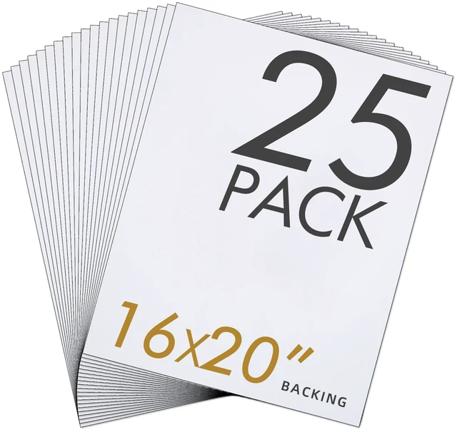 Main image of 25 Pack 16x20 Mat Boards, 4-Ply Acid-Free Backing Board | Ideal for Framing Photos, Art Prints, Paintings, Posters and DIY Craft Projects