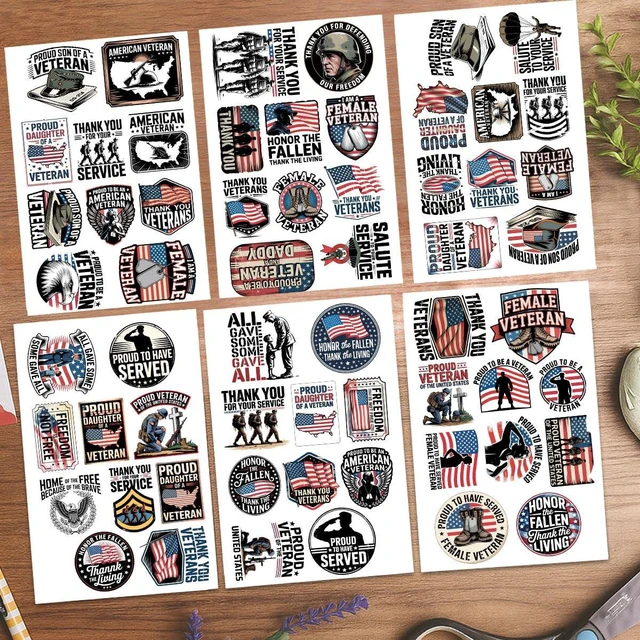 Alt view image 3 of 7 - (1.5-2 Inch) 60Pcs Veteran Stickers, Patriotic USA Flag Military Decals | USA Army Navy Air Force Waterproof Vinyl Sticker Pack for Laptop Water Bottle Phone Car Gifts