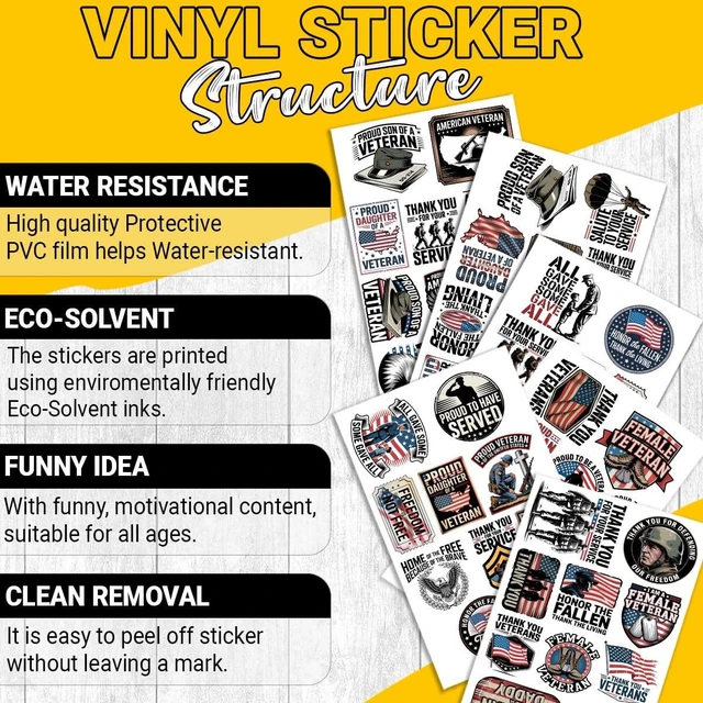 Alt view image 5 of 7 - (1.5-2 Inch) 60Pcs Veteran Stickers, Patriotic USA Flag Military Decals | USA Army Navy Air Force Waterproof Vinyl Sticker Pack for Laptop Water Bottle Phone Car Gifts