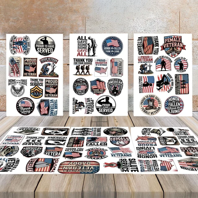 Alt view image 4 of 7 - (1.5-2 Inch) 60Pcs Veteran Stickers, Patriotic USA Flag Military Decals | USA Army Navy Air Force Waterproof Vinyl Sticker Pack for Laptop Water Bottle Phone Car Gifts