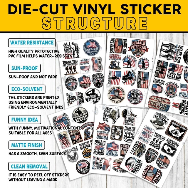Alt view image 6 of 7 - (1.5-2 Inch) 60Pcs Veteran Stickers, Patriotic USA Flag Military Decals | USA Army Navy Air Force Waterproof Vinyl Sticker Pack for Laptop Water Bottle Phone Car Gifts
