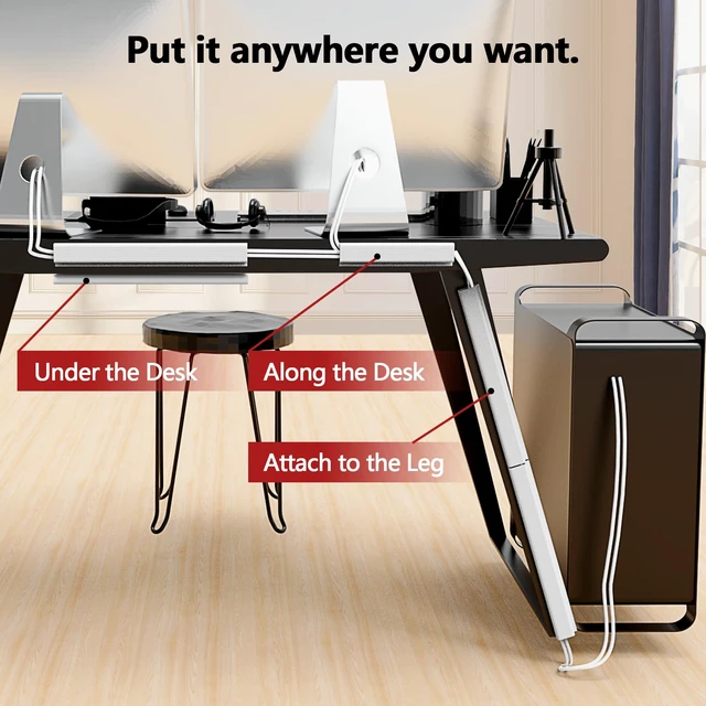 Alt view image 5 of 7 - 6PCS Under Desk Cable Management, 15.7 in Computer Cable Management, Self-Adhesive J Channel Wire Raceway, Computer Cord Hider for Home & Office, Kid & Pet Trip Prevention White