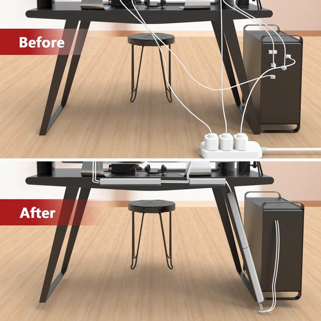 Alt view image 6 of 7 - 6PCS Under Desk Cable Management, 15.7 in Computer Cable Management, Self-Adhesive J Channel Wire Raceway, Computer Cord Hider for Home & Office, Kid & Pet Trip Prevention White