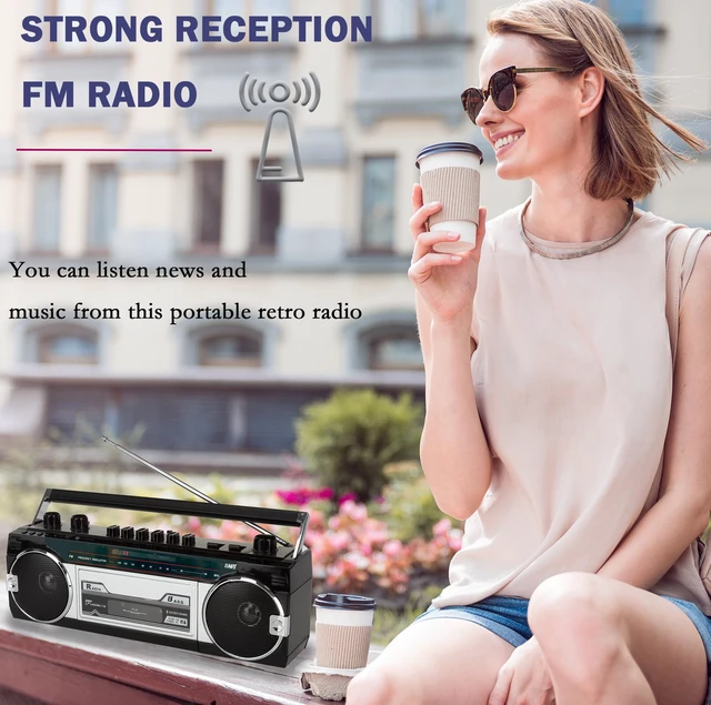 Alt view image 3 of 6 - Retro Boombox, Radio Cassette Player Recorder, FM Radio, Headphone Jack, USB/Micro SD Slots, Convert Cassettes to USB/SD, Classic 80s Style Retro, Built-in Microphone