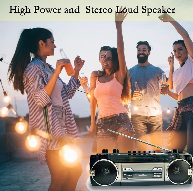 Alt view image 4 of 6 - Retro Boombox, Radio Cassette Player Recorder, FM Radio, Headphone Jack, USB/Micro SD Slots, Convert Cassettes to USB/SD, Classic 80s Style Retro, Built-in Microphone