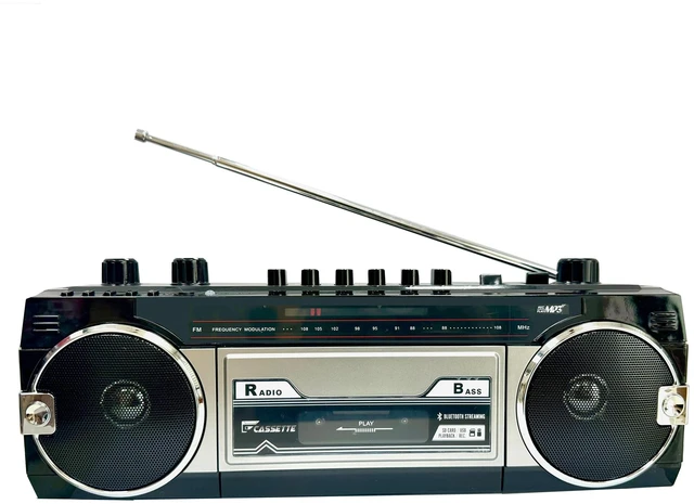 Main image of Retro Boombox, Radio Cassette Player Recorder, FM Radio, Headphone Jack, USB/Micro SD Slots, Convert Cassettes to USB/SD, Classic 80s Style Retro, Built-in Microphone
