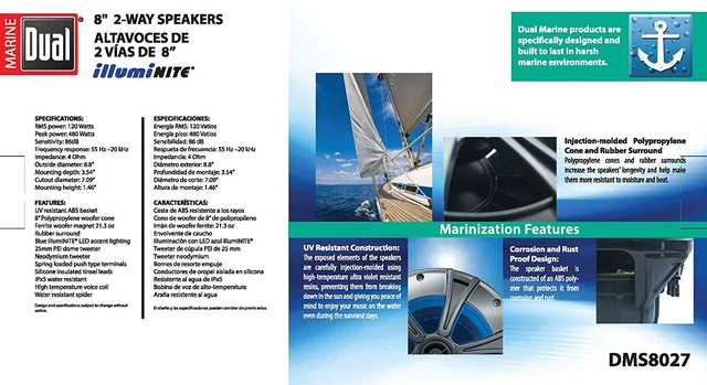 Alt view image 3 of 4 - DMS8027 8" 2-Way Marine Speakers with Blue illumiNITE LED Lighting