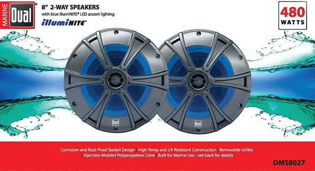 Alt view image 2 of 4 - DMS8027 8" 2-Way Marine Speakers with Blue illumiNITE LED Lighting