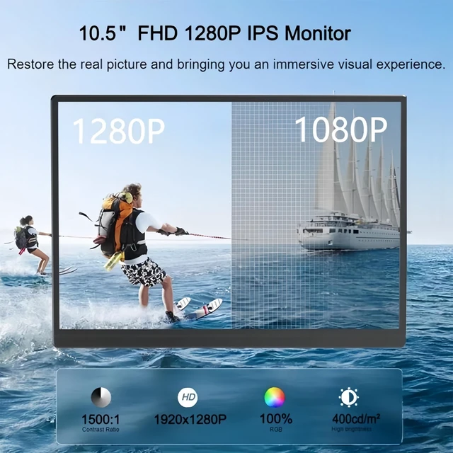 Alt view image 2 of 6 - 10.5" Portable Monitor 1920x1280 IPS Screen, 420 nits Brightness USB C Portable Gaming Monitor for Laptop PC Phone Mac Steam Deck, with Smart Cover & Speakers, Travel Second Screen for Work
