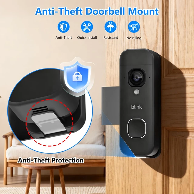 Alt view image 3 of 6 - Anti-Theft Doorbell Mount for Blink Battery Doorbell 2K+, Blink Video Doorbell 1st & 2nd, Adjustable Mounting Bracket Holder Accessories, No Drill Door Bell Mount for Rentals, Apartment Door Security