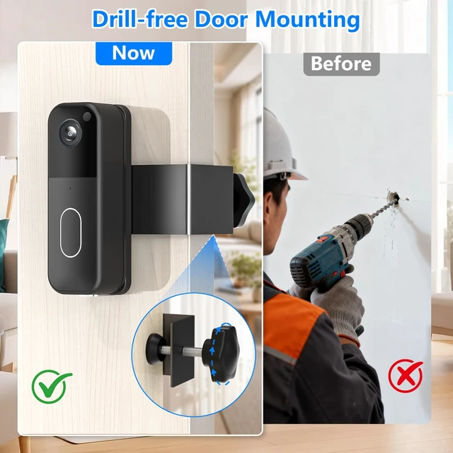 Alt view image 4 of 6 - Anti-Theft Doorbell Mount for Blink Battery Doorbell 2K+, Blink Video Doorbell 1st & 2nd, Adjustable Mounting Bracket Holder Accessories, No Drill Door Bell Mount for Rentals, Apartment Door Security