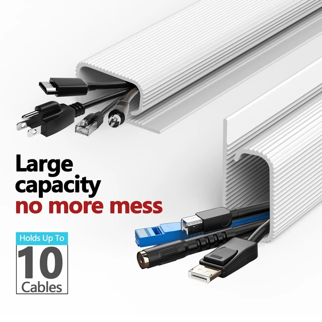 Alt view image 2 of 7 - 6PCS Under Desk Cable Management, 15.7 in Computer Cable Management, Self-Adhesive J Channel Wire Raceway, Computer Cord Hider for Home & Office, Kid & Pet Trip Prevention White