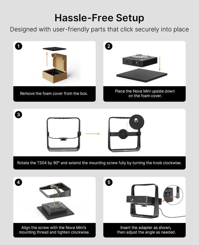 Alt view image 7 of 7 - Gimbal Desktop Stand for Nova Mini Projector, Adjustable up to 155 Degrees, Compact Sleek Design for Easy Setup, Compatible with Standard 1/4" Tripods, Ideal for Home and Outdoor Use