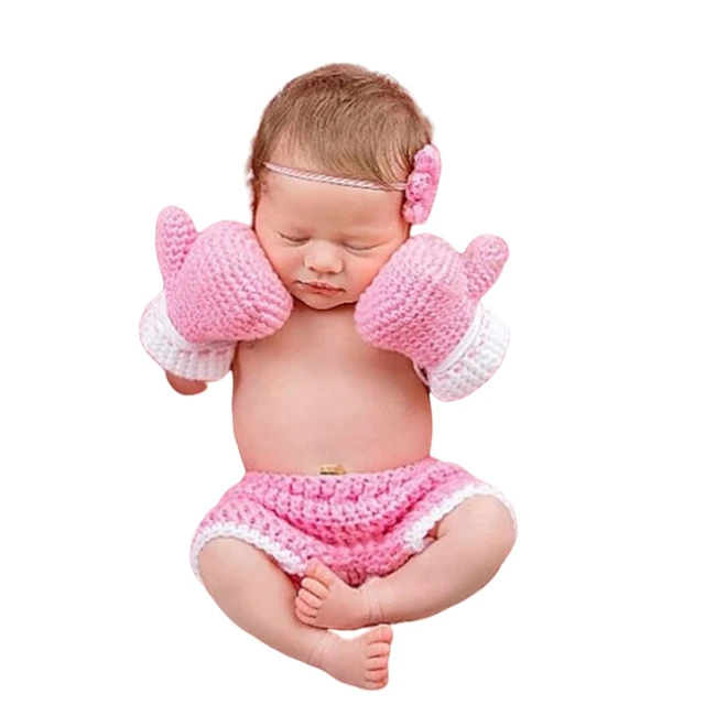 Alt view image 3 of 5 - Newborn Photography Props Baby Boy Crochet Boxing Newborn Picture Outfit | Photo Shoot Costume, Newborn Boy Photoshoot Outfits,Newborn Picture Outfit,Baby Photo Props,Knit Boxing Style Glove Pant