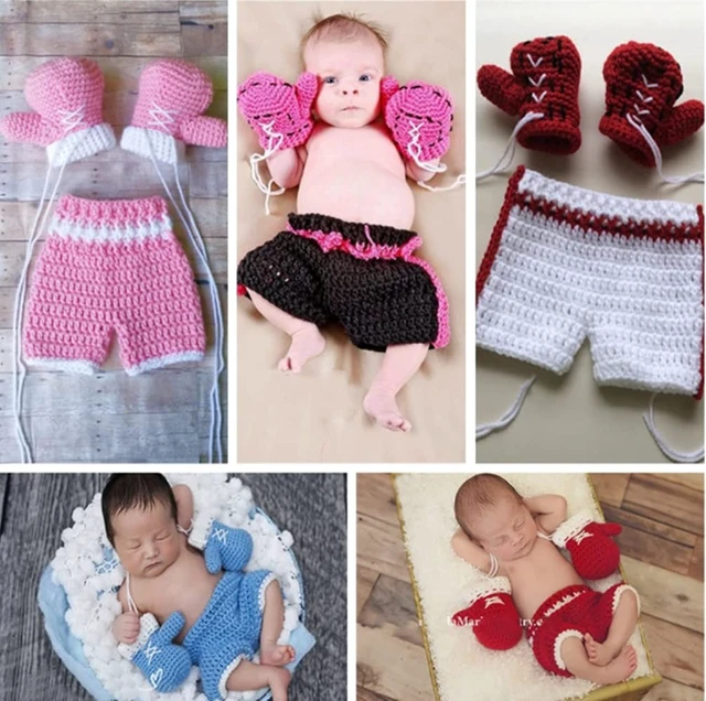 Alt view image 5 of 5 - Newborn Photography Props Baby Boy Crochet Boxing Newborn Picture Outfit | Photo Shoot Costume, Newborn Boy Photoshoot Outfits,Newborn Picture Outfit,Baby Photo Props,Knit Boxing Style Glove Pant