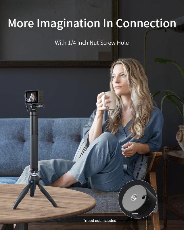 Alt view image 7 of 7 - GB2200 Rechargeable Selfie Stick with 2600mAh Rechargeable Battery, Selfie Stick Black Rotation Action Camera, Compatible with Other Action Cameras and Travel(24-60CM)