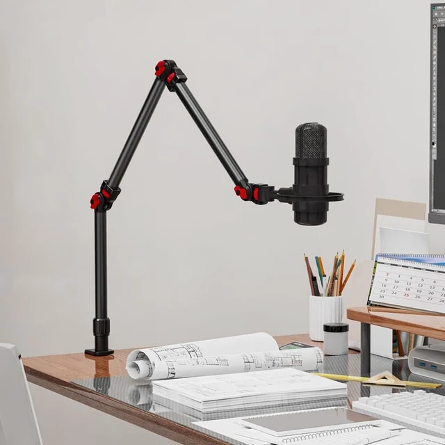 Alt view image 6 of 7 - 37" Overhead 3-Section Flex Cantilever Articulating Boom Arm with Desk/Tube C Clamp and Universal Phone Mount 1/4" 3/8" & 5/8" Screw Mount for DSLR Camera, Microphone, Light & Webcam